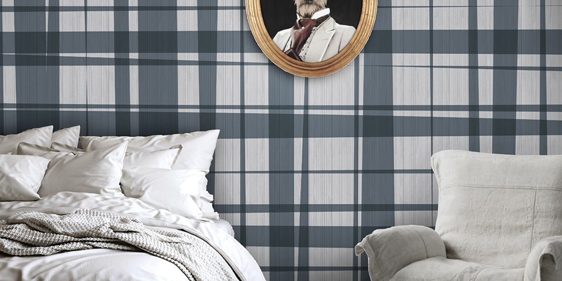 Scandinavian farmhouse bedroom interior, wall mockup